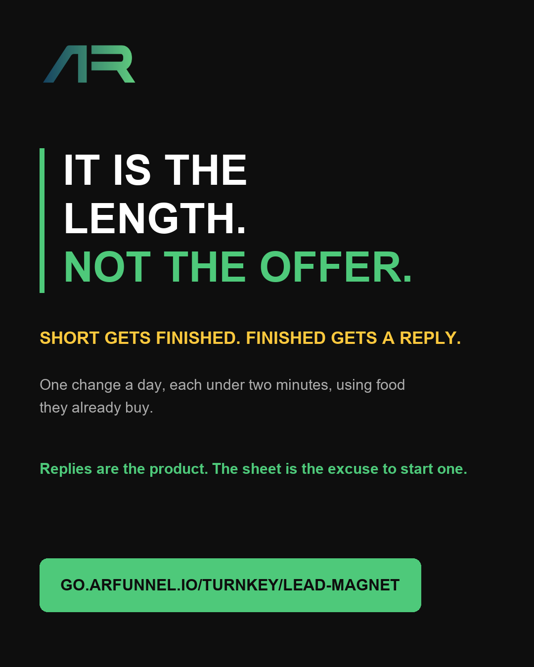 Ad creative: It is the length. Not the offer. Short gets finished. Finished gets a reply.