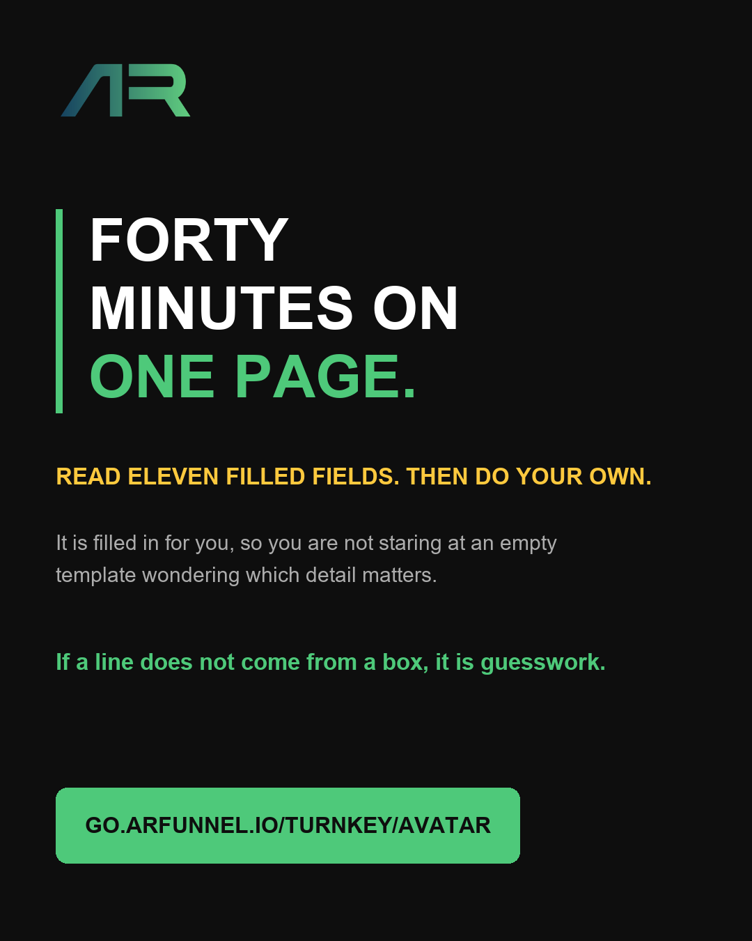 Ad creative: Forty minutes on one page. Read eleven filled fields. Then do your own.