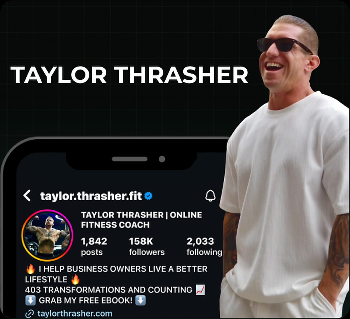 Taylor Thrasher, Instagram profile card for taylor.thrasher.fit