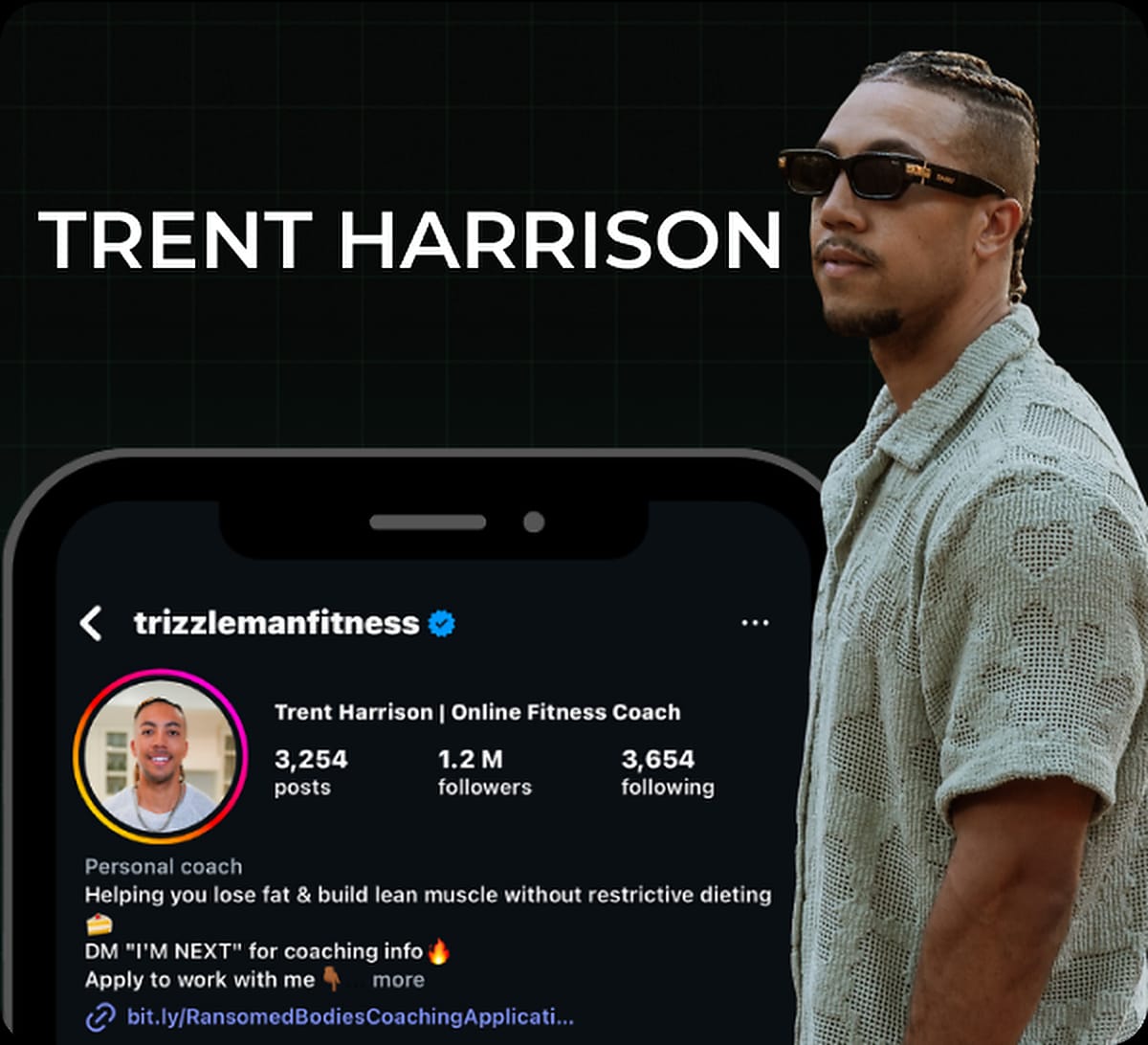 Trent Harrison, Instagram profile card for trizzlemanfitness