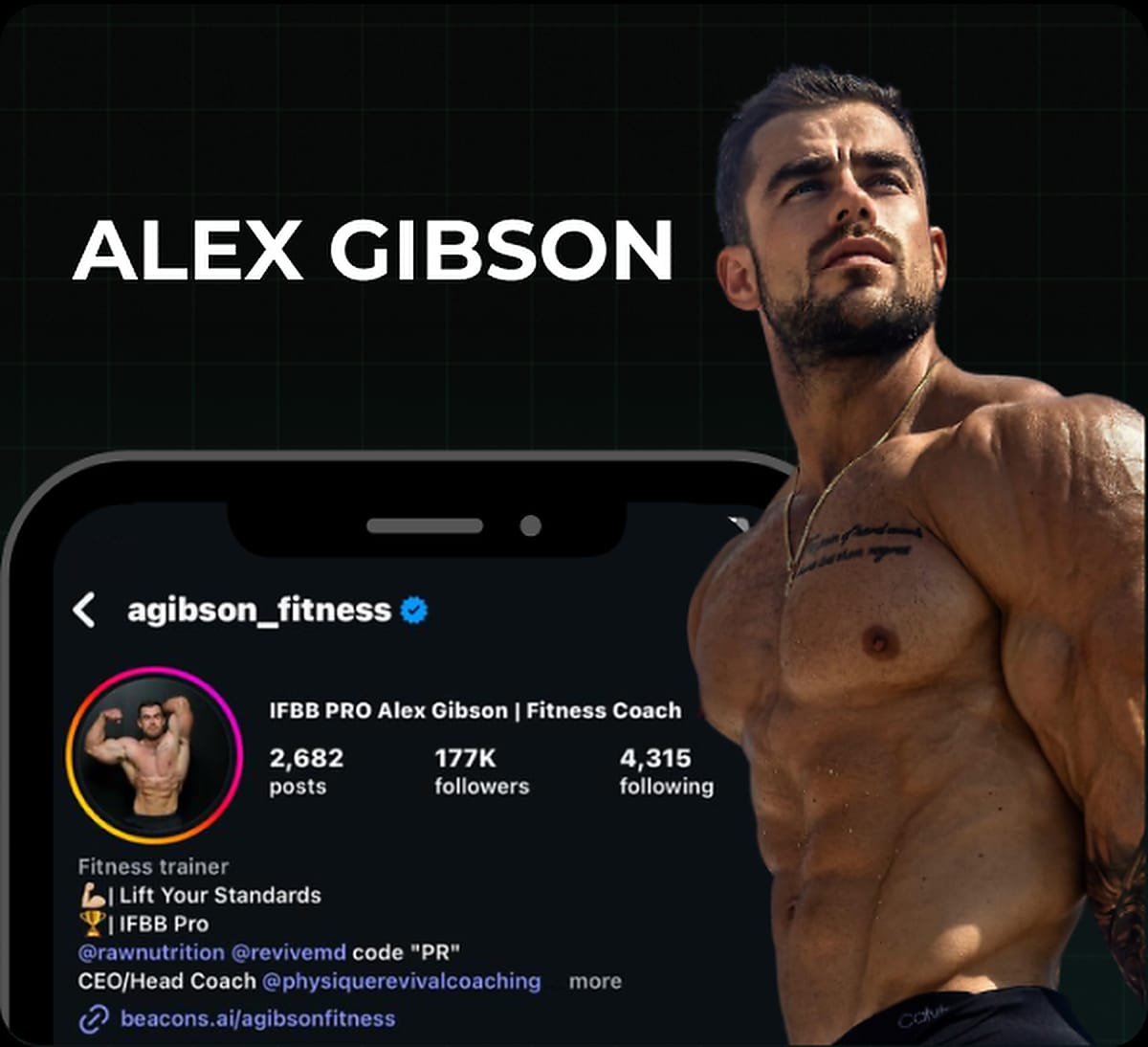 Alex Gibson, Instagram profile card for agibson_fitness